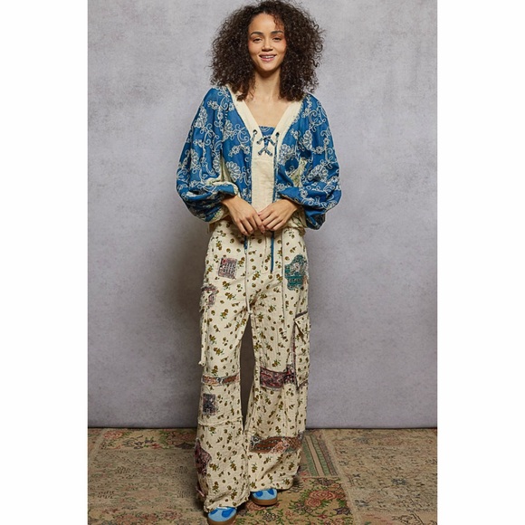 POL OVERSIZED BALLOON SLEEVE WOVEN BLUE RUFFLE TOP! - Picture 6 of 6